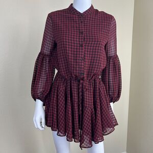 Vici Women's Size S Red Manchester Buffalo Plaid Ruffle Mini NEW Dress Holiday